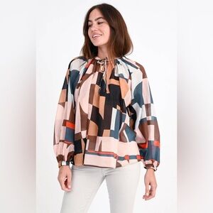Closed Geometric 100% Cotton Graphic Long Sleeve Blouse Size Small